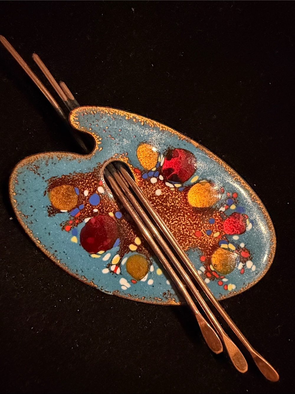 50's MATISSE Copper Blue Enamel Palette Brooch - for the Painting Artist!